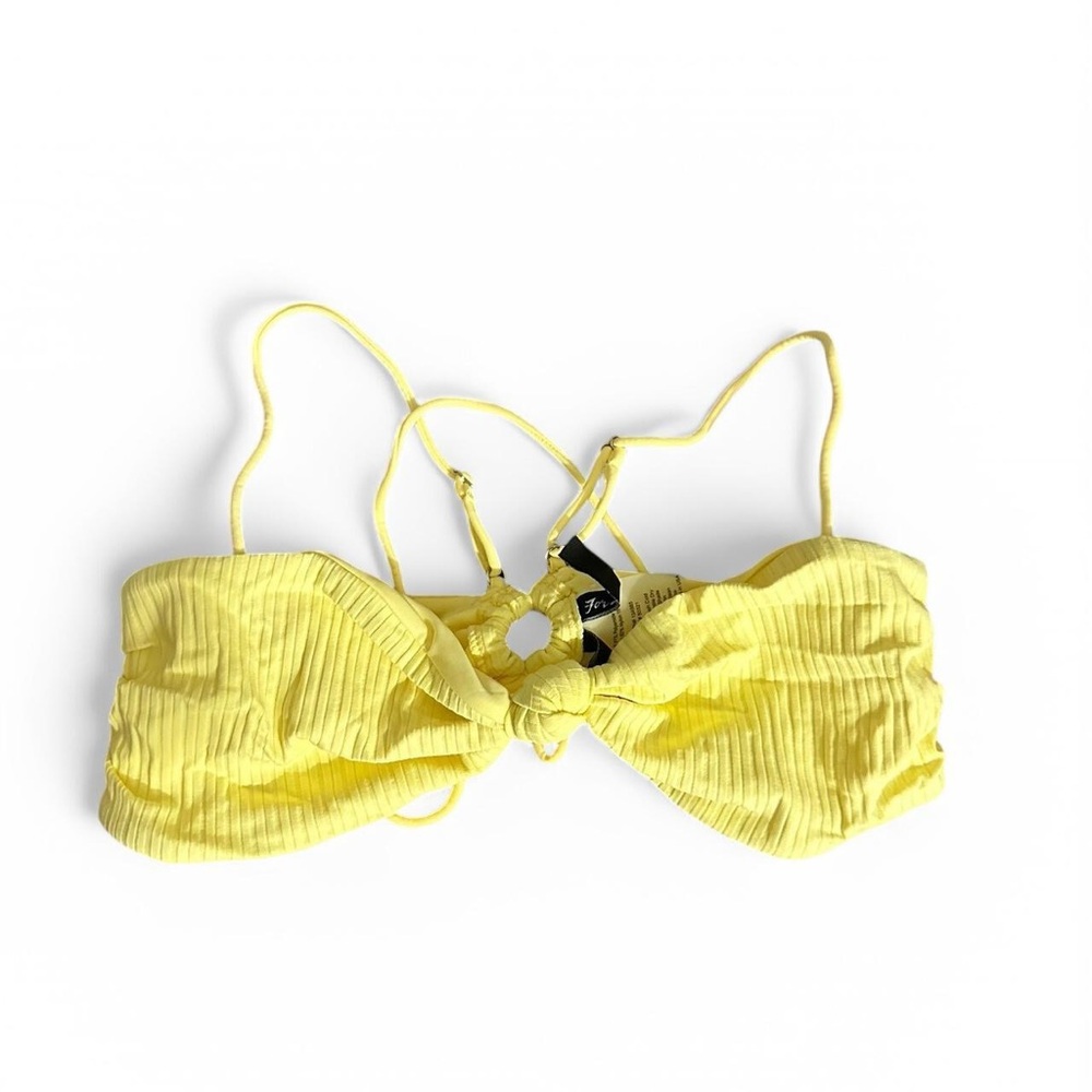 For Love & Lemons Yellow Ribbed Knot Bikini Top